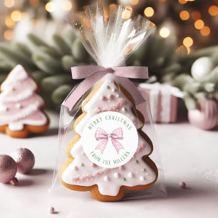 Preppy Pink Gingham Bow Classic Ronde Sticker