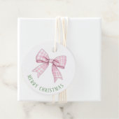 Preppy Pink Gingham Bow Classic Ronde Sticker Bedankjes Labels (In situ)