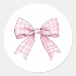 Preppy Pink Gingham Bow Ronde Sticker