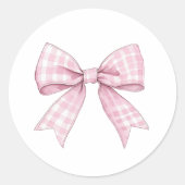 Preppy Pink Gingham Bow Ronde Sticker (Voorkant)