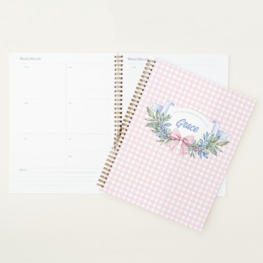 Preppy Pink Gingham Grandmillennial Planner (Display)