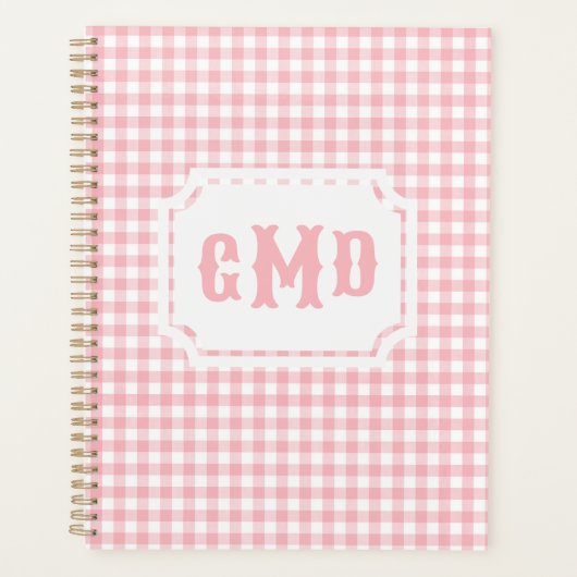 Preppy Pink Gingham | Monogram Planner (Voorkant)