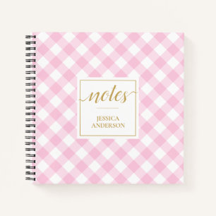 Preppy Pink Gingham Patroonnaam Notitieboek