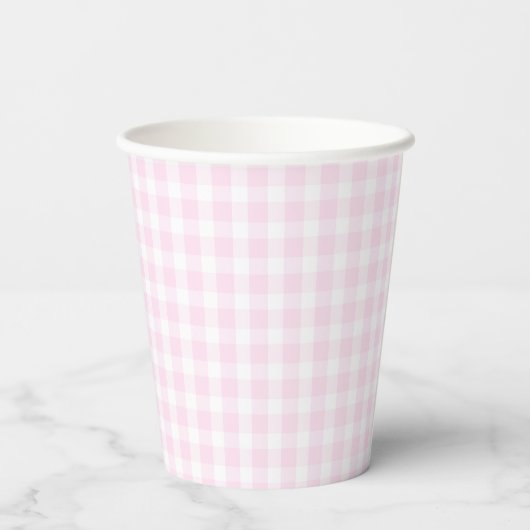 Preppy Pink Gingham Plaid Eerste Verjaardag Papieren Bekers (Achterkant)
