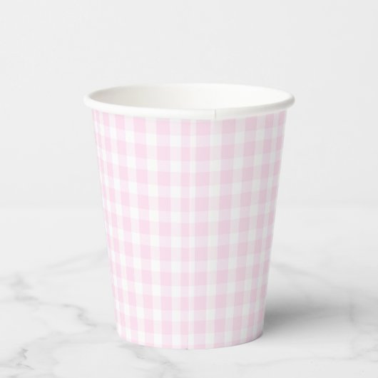 Preppy Pink Gingham Plaid Eerste Verjaardag Papieren Bekers (Rechts)