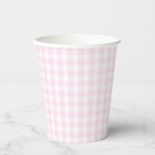 Preppy Pink Gingham Plaid Eerste Verjaardag Papieren Bekers (Voorkant)