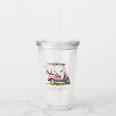 Preppy Pink Golf Cart gepersonaliseerd Acryl Drinkbeker (Voorkant)