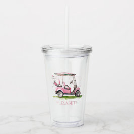 Preppy Pink Golf Cart gepersonaliseerd Acryl Drinkbeker