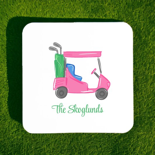 Preppy Pink Golf Cart gepersonaliseerd Bier Onderzetter