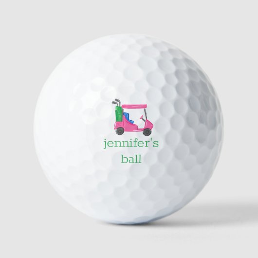Preppy Pink Golf Cart gepersonaliseerd Golfballen (Voorkant)