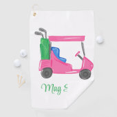 Preppy Pink Golf Cart gepersonaliseerd Golfhanddoek (Insitu)