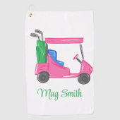 Preppy Pink Golf Cart gepersonaliseerd Golfhanddoek (Voorkant)