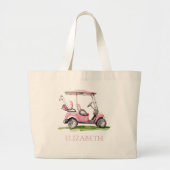 Preppy Pink Golf Cart gepersonaliseerd Grote Tote Bag (Voorkant)
