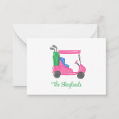 Preppy Pink Golf Cart gepersonaliseerd Notitiekaartje (Voorkant)