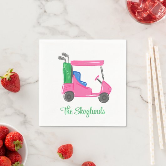 Preppy Pink Golf Cart gepersonaliseerd Servet (Insitu)