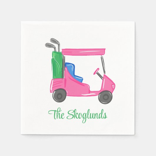 Preppy Pink Golf Cart gepersonaliseerd Servet (Voorkant)
