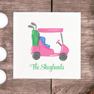 Preppy Pink Golf Cart gepersonaliseerd Servet