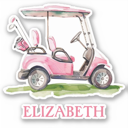 Preppy Pink Golf Cart gepersonaliseerd Sticker (Voorkant)