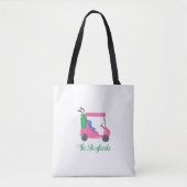 Preppy Pink Golf Cart gepersonaliseerd Tote Bag (Voorkant)