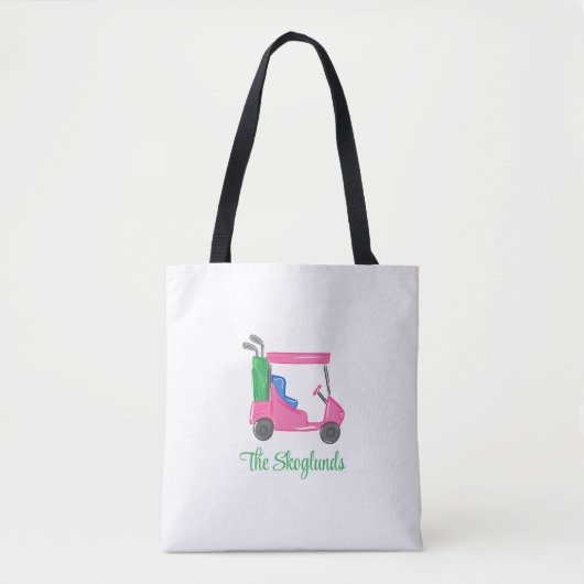 Preppy Pink Golf Cart gepersonaliseerd Tote Bag (Voorkant)