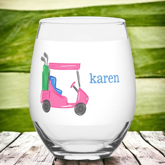 Preppy Pink Golf Cart gepersonaliseerd Wijnglas Zonder Voet