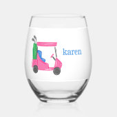 Preppy Pink Golf Cart gepersonaliseerd Wijnglas Zonder Voet (Achterkant)