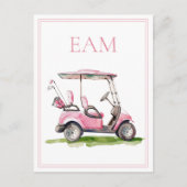 Preppy Pink Golf Cart Monogram Briefkaart (Voorkant)