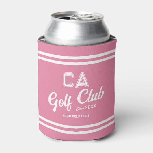 Preppy Pink Golf Club Custom Crest Party Blikjeskoeler (Blikje Voorkant)