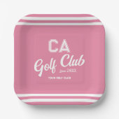 Preppy Pink Golf Club Custom Crest Party Papieren Bordje (Voorkant)