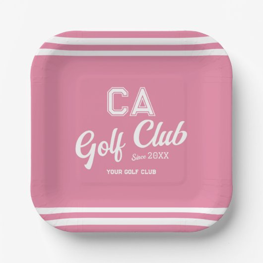 Preppy Pink Golf Club Custom Crest Party Papieren Bordje (Voorkant)