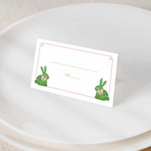 Preppy Pink Green Boxwood Rabbit Easter Brunch Plaatskaartje