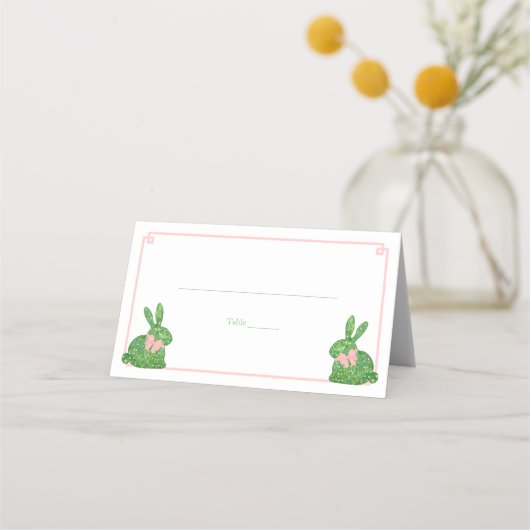 Preppy Pink Green Boxwood Rabbit Easter Brunch Plaatskaartje (Voorkant)