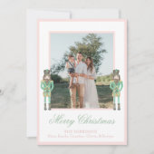 Preppy Pink Green Christmas Nutcracker 2 Photos Feestdagenkaart (Voorkant)