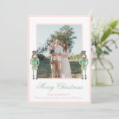 Preppy Pink Green Christmas Nutcracker 2 Photos Feestdagenkaart (Staand voorkant)