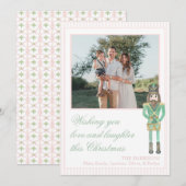 Preppy Pink Green Christmas Nutcracker One Photo  Feestdagenkaart (Voorkant / Achterkant)
