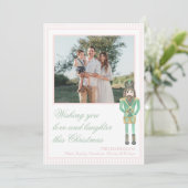 Preppy Pink Green Christmas Nutcracker One Photo  Feestdagenkaart (Staand voorkant)