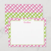 Preppy Pink Green Gingham Girly Stationery Notitiekaartje (Voorkant / Achterkant)