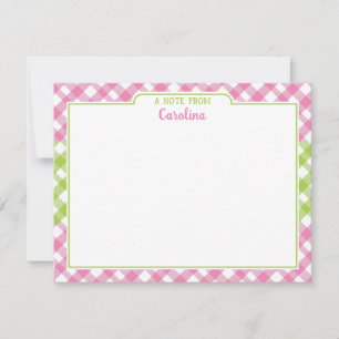 Preppy Pink Green Gingham Girly Stationery Notitiekaartje