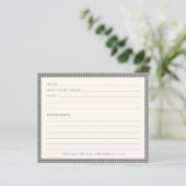 Preppy Pink Green Gingham Shower Recipe Card (Staand voorkant)