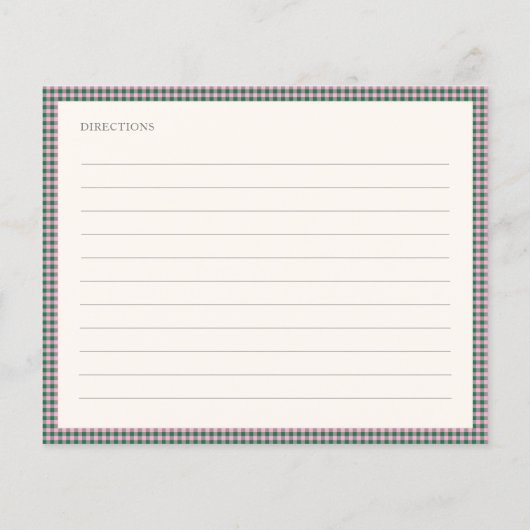 Preppy Pink Green Gingham Shower Recipe Card (Achterkant)