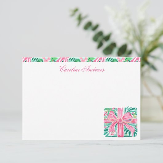 Preppy Pink & Green Palm Beach Cadeau Bedankkaart (Staand voorkant)