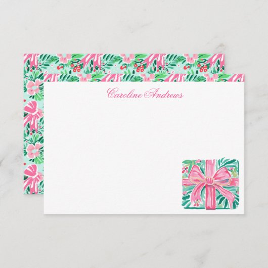 Preppy Pink & Green Palm Beach Cadeau Bedankkaart (Voorkant / Achterkant)