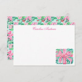 Preppy Pink & Green Palm Beach Cadeau Bedankkaart
