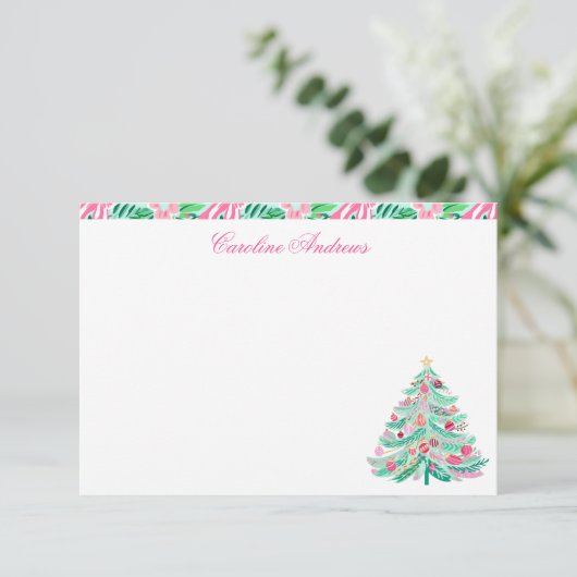 Preppy Pink & Green Palm Beach Kerstboom Bedankkaart (Staand voorkant)