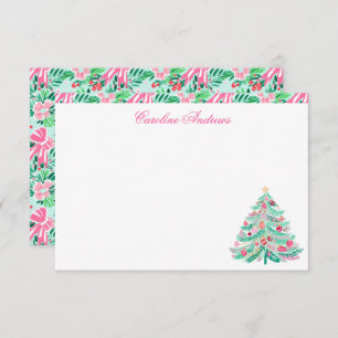 Preppy Pink & Green Palm Beach Kerstboom Bedankkaart