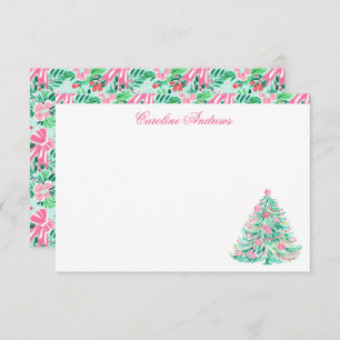 Preppy Pink & Green Palm Beach Kerstboom Bedankkaart