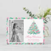 Preppy Pink & Green Palm Beach Kerstboom Feestdagenkaart (Staand voorkant)