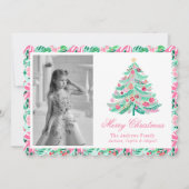 Preppy Pink & Green Palm Beach Kerstboom Feestdagenkaart (Voorkant)