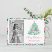 Preppy Pink & Green Palm Beach Kerstboom Feestdagenkaart (Staand voorkant)