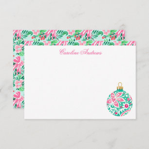 Preppy Pink & Green Palm Beach Ornament Bedankkaart